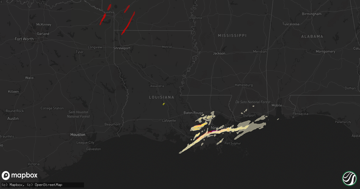 Hail map in Louisiana on February 24, 2013