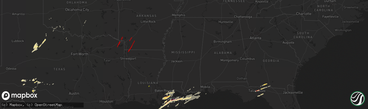 Hail map in Mississippi on February 24, 2013