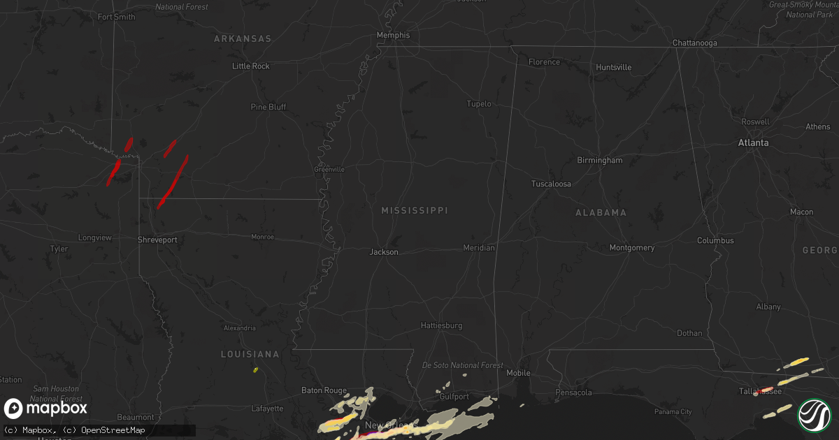 Hail map in Mississippi on February 24, 2013
