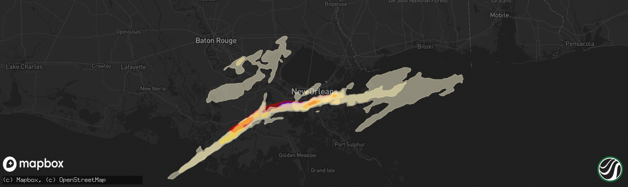 Hail map in New Orleans, LA on February 24, 2013