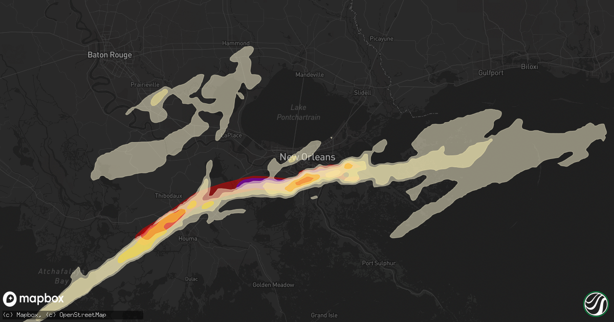 Hail map in New Orleans, LA on February 24, 2013