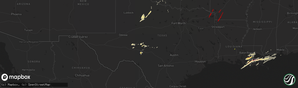 Hail map in Texas on February 24, 2013