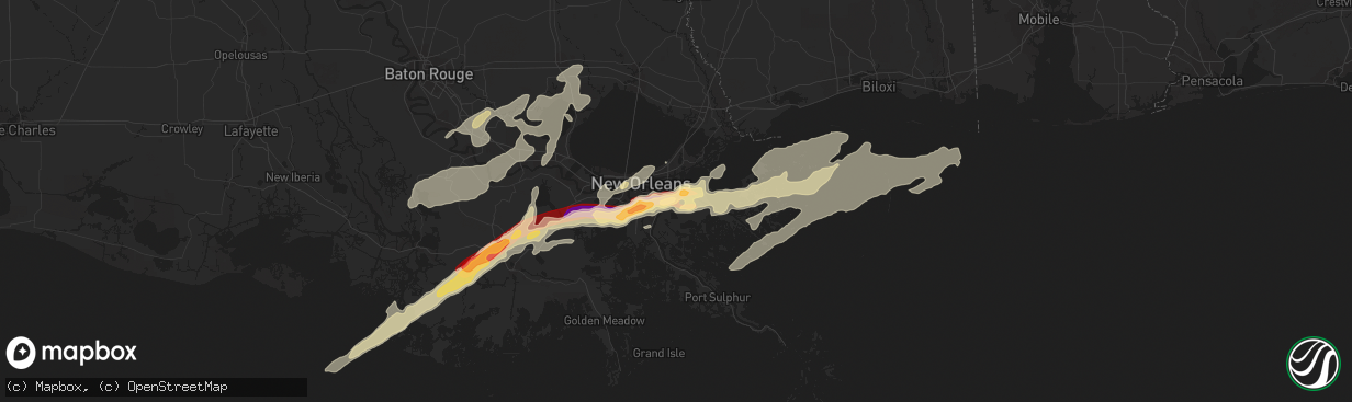 Hail map in Violet, LA on February 24, 2013