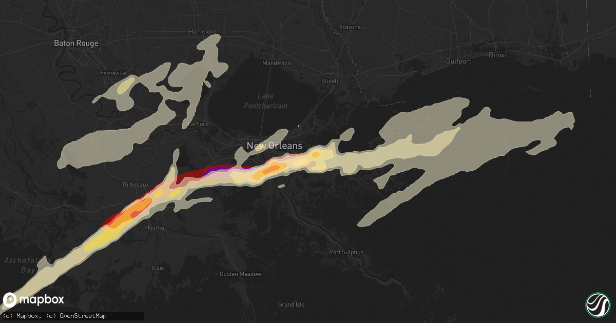 Hail map in Violet, LA on February 24, 2013