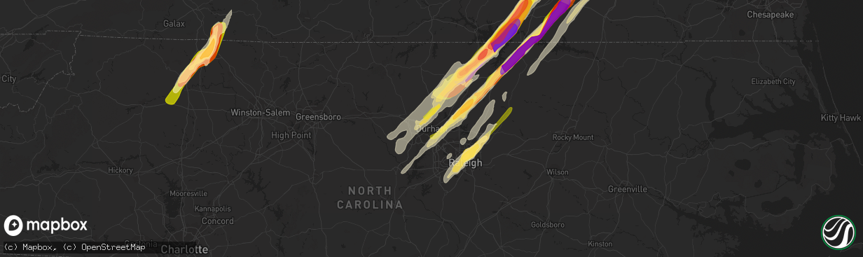 Hail map in Durham, NC on February 24, 2016