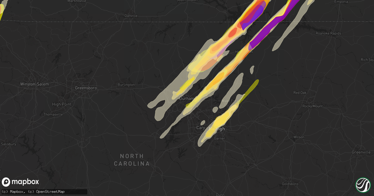 Hail map in Durham, NC on February 24, 2016