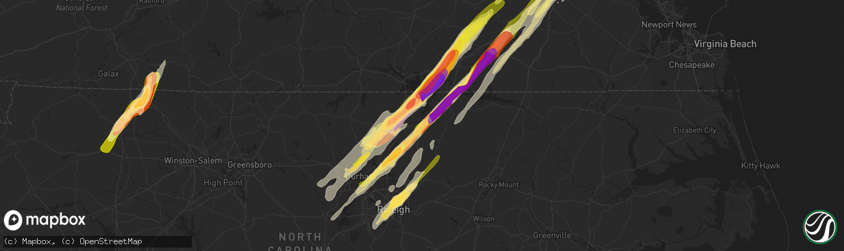 Hail map in Henderson, NC on February 24, 2016