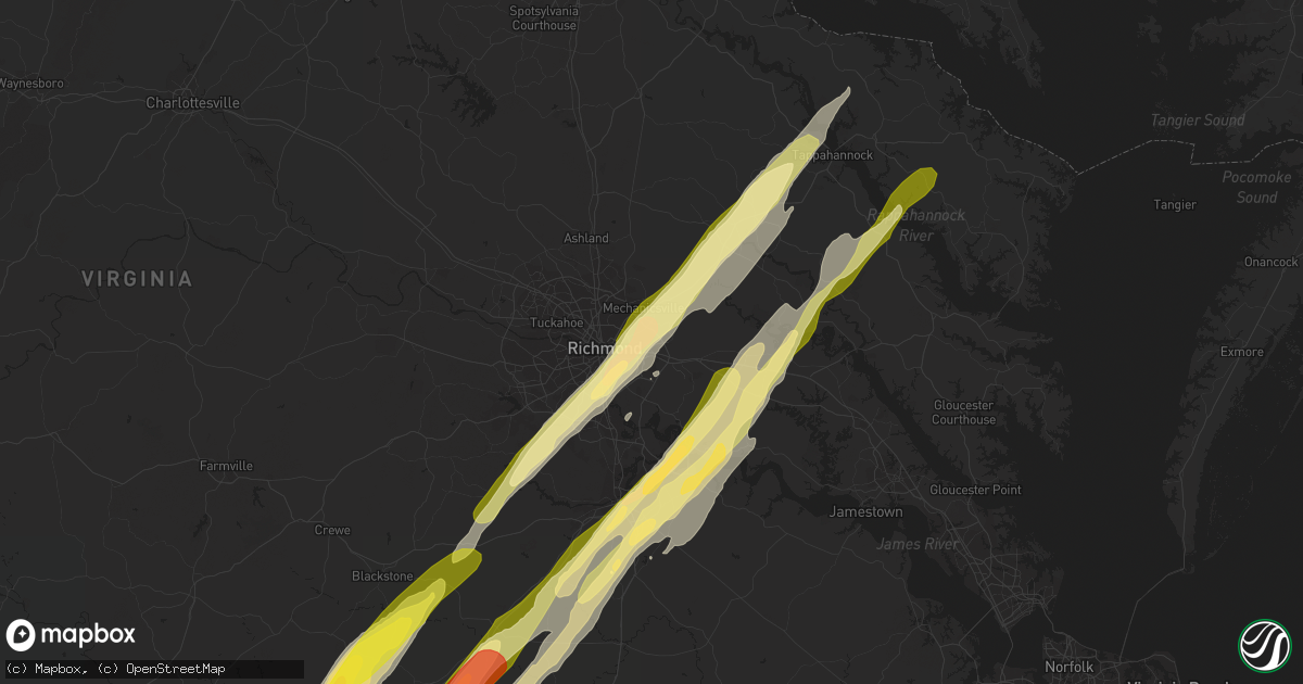 Hail map in Henrico, VA on February 24, 2016