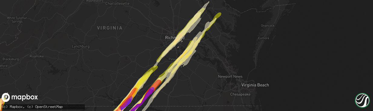 Hail map in Hopewell, VA on February 24, 2016