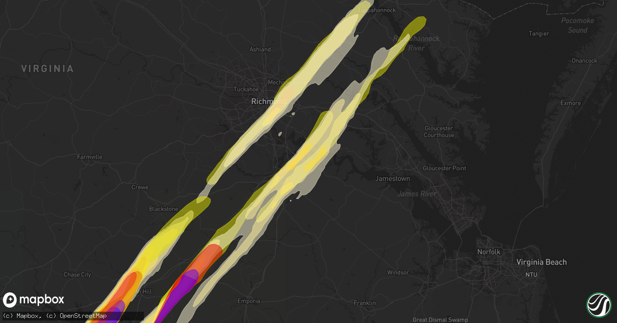 Hail map in Hopewell, VA on February 24, 2016