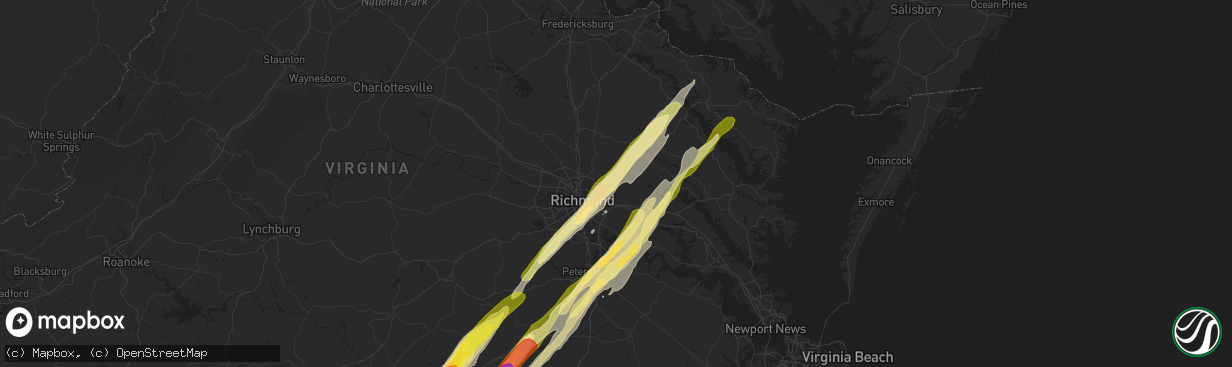 Hail map in Mechanicsville, VA on February 24, 2016