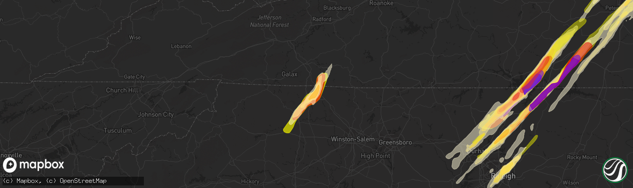 Hail map in Mount Airy, NC on February 24, 2016