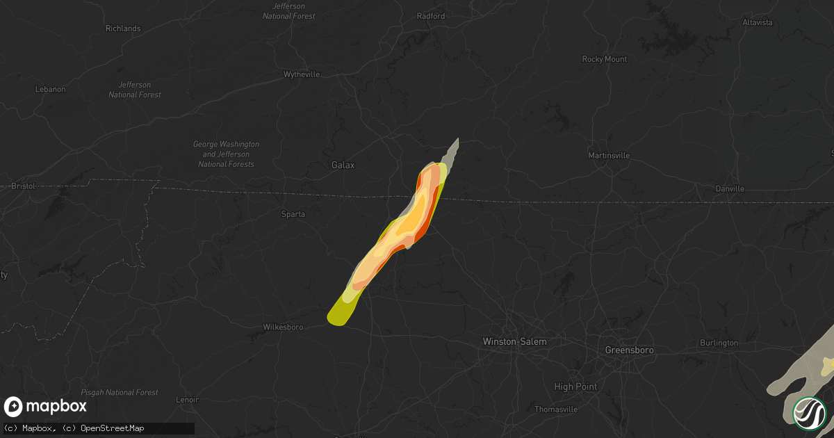 Hail map in Mount Airy, NC on February 24, 2016