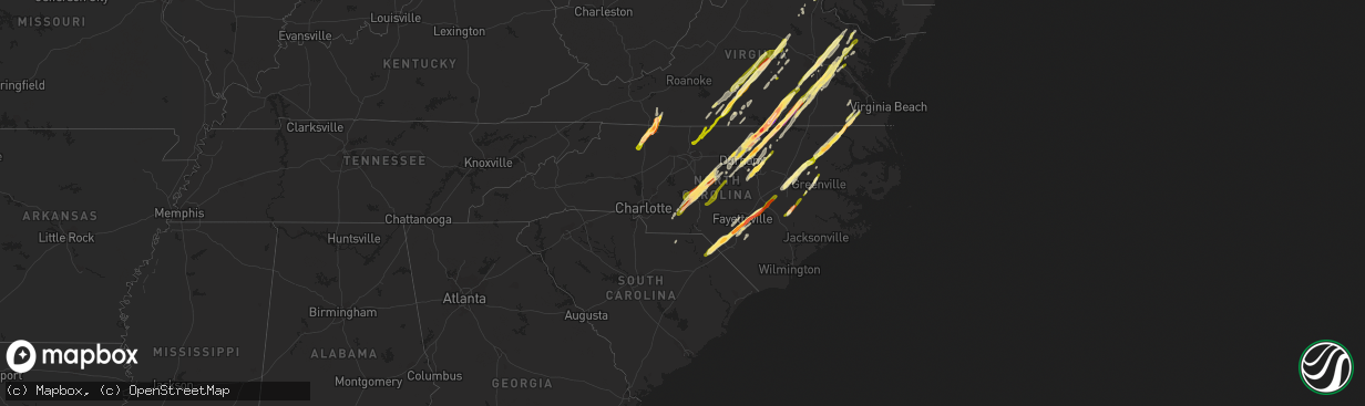 Hail map in North Carolina on February 24, 2016