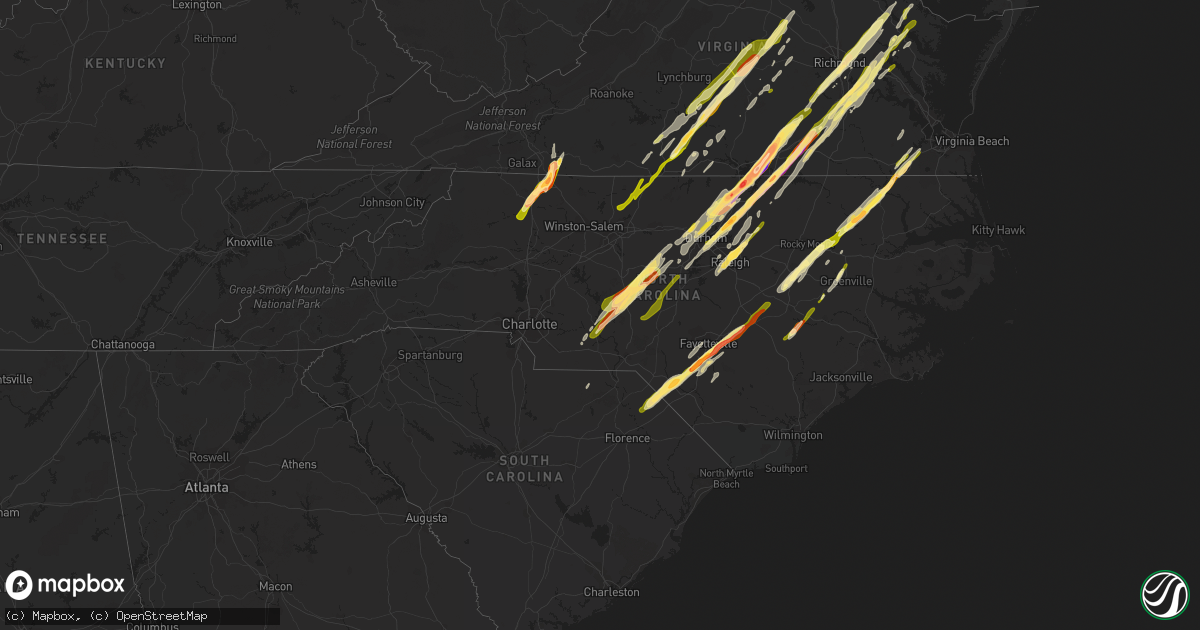 Hail map in North Carolina on February 24, 2016