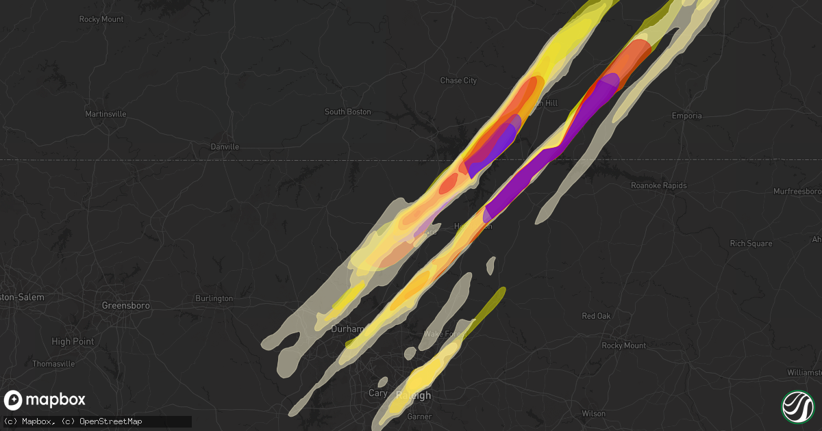 Hail map in Oxford, NC on February 24, 2016