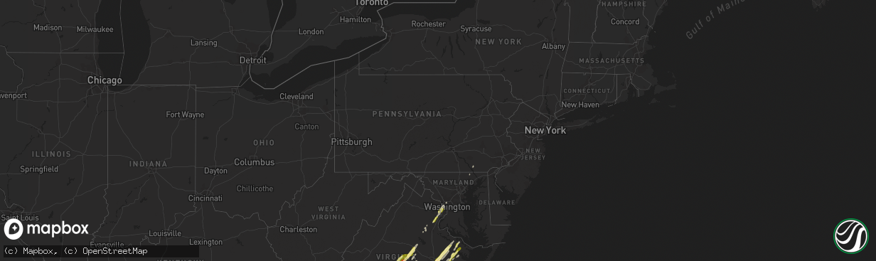 Hail map in Pennsylvania on February 24, 2016