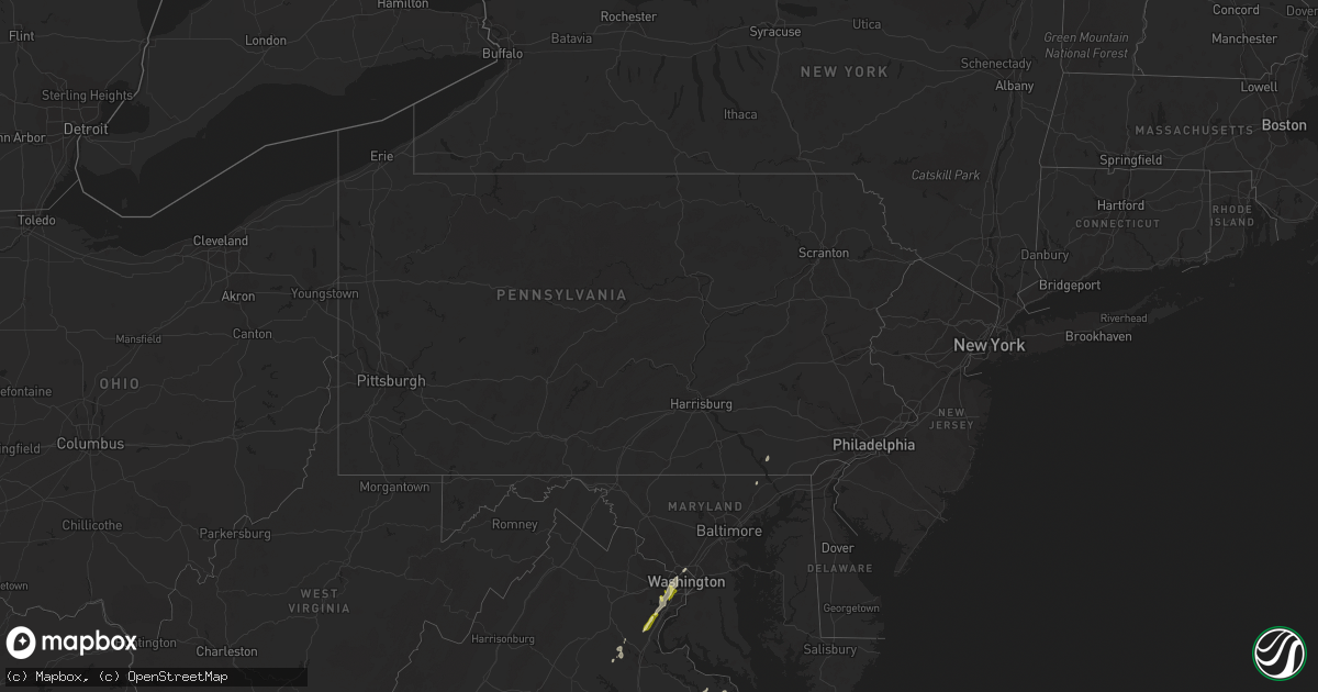 Hail map in Pennsylvania on February 24, 2016