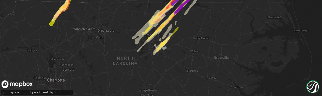 Hail map in Raleigh, NC on February 24, 2016