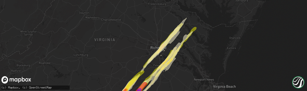 Hail map in Richmond, VA on February 24, 2016