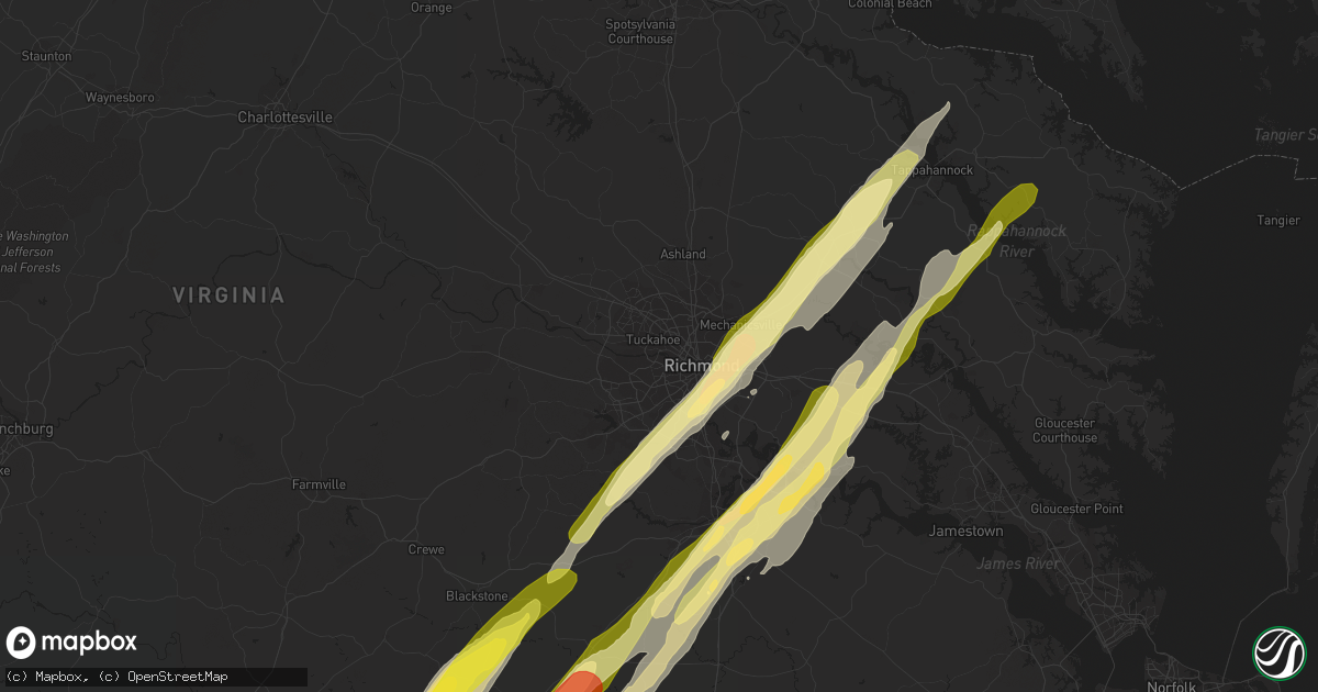 Hail map in Richmond, VA on February 24, 2016