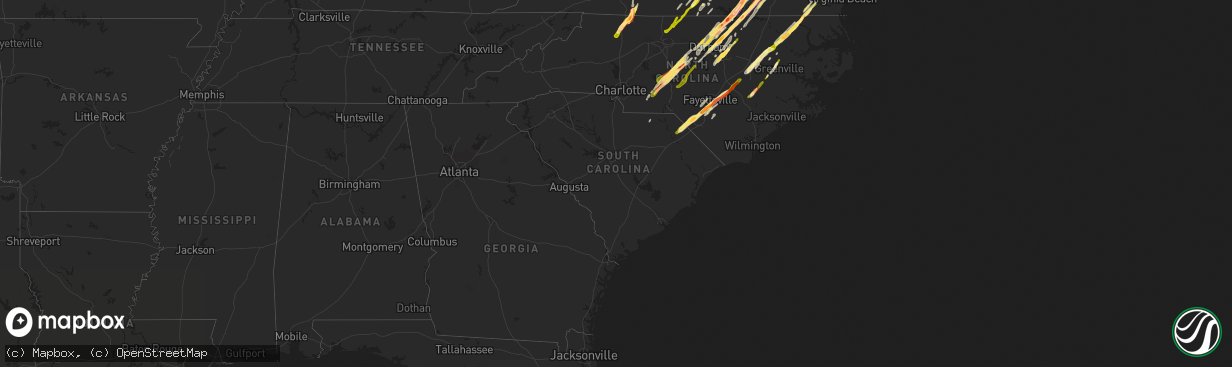 Hail map in South Carolina on February 24, 2016