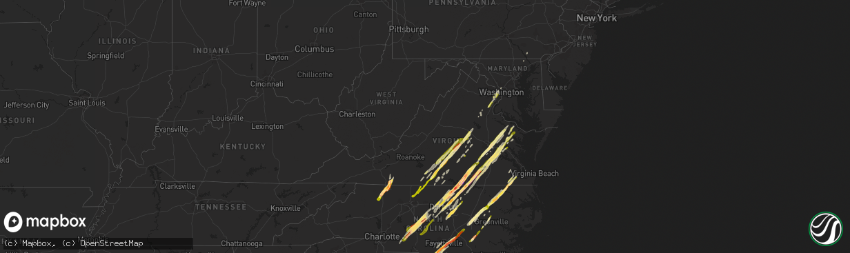 Hail map in Virginia on February 24, 2016