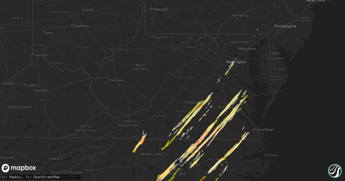 Hail map in Virginia on February 24, 2016