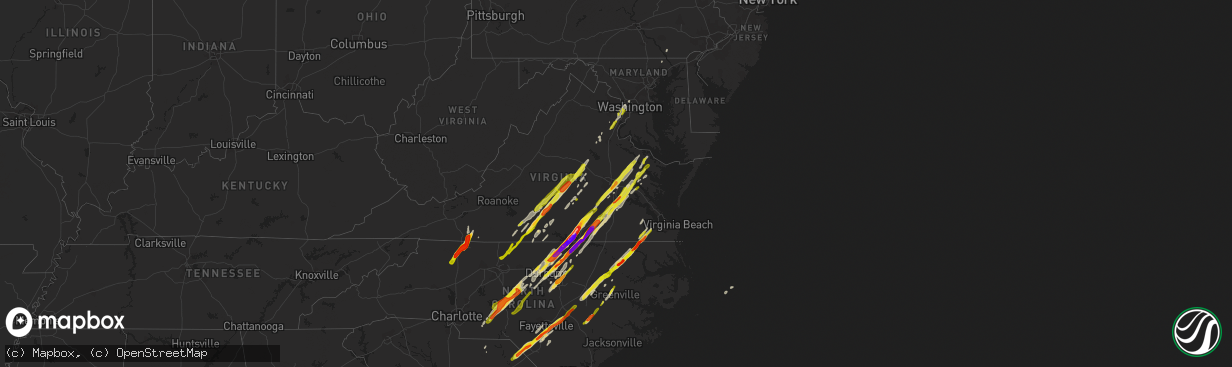 Hail map on February 24, 2016