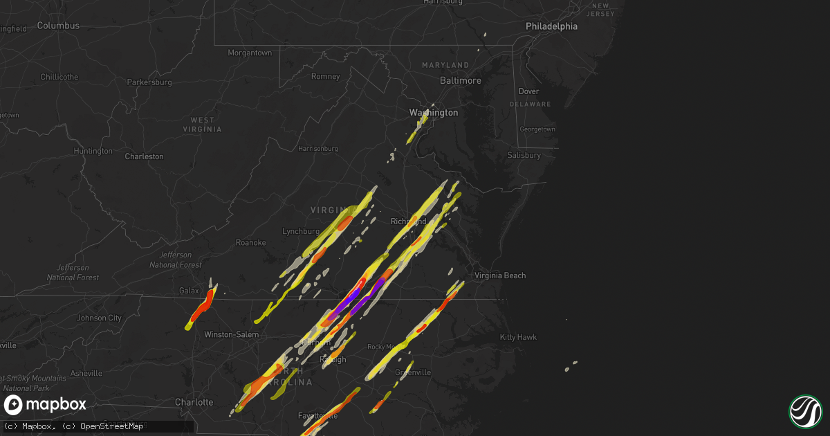 Hail map on February 24, 2016