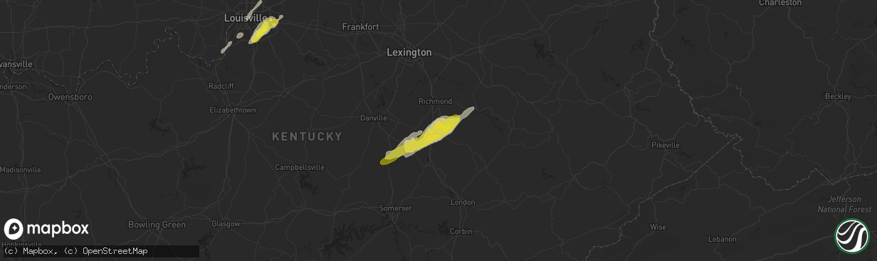 Hail map in Berea, KY on February 24, 2017