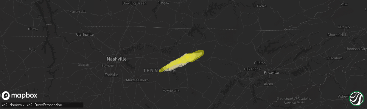 Hail map in Cookeville, TN on February 24, 2017