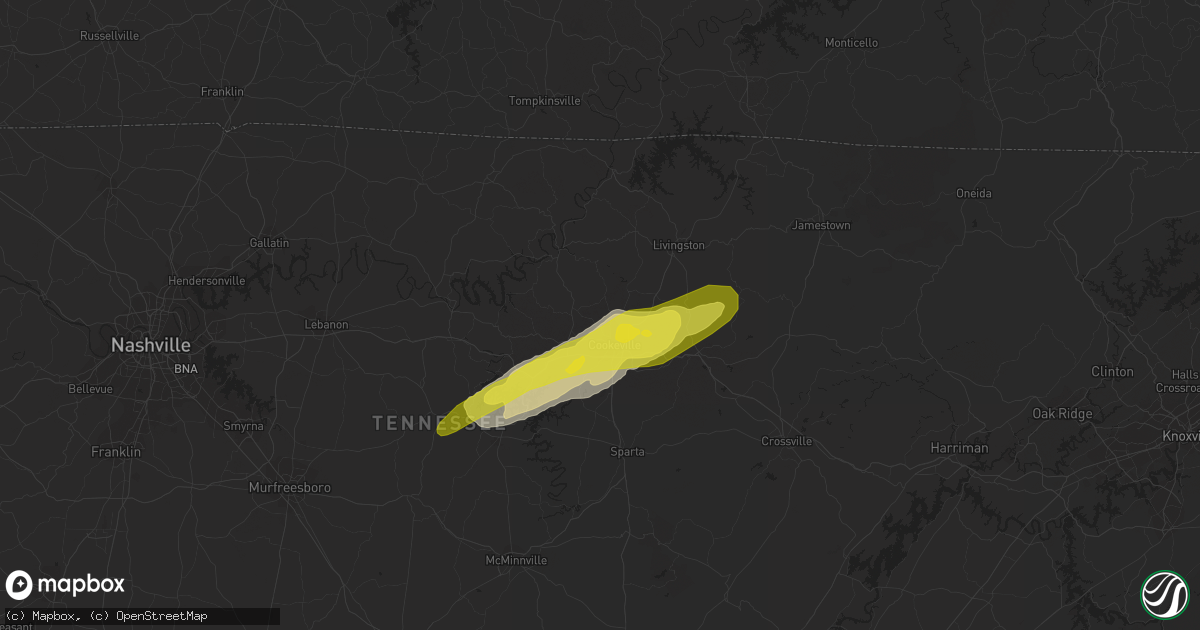 Hail map in Cookeville, TN on February 24, 2017
