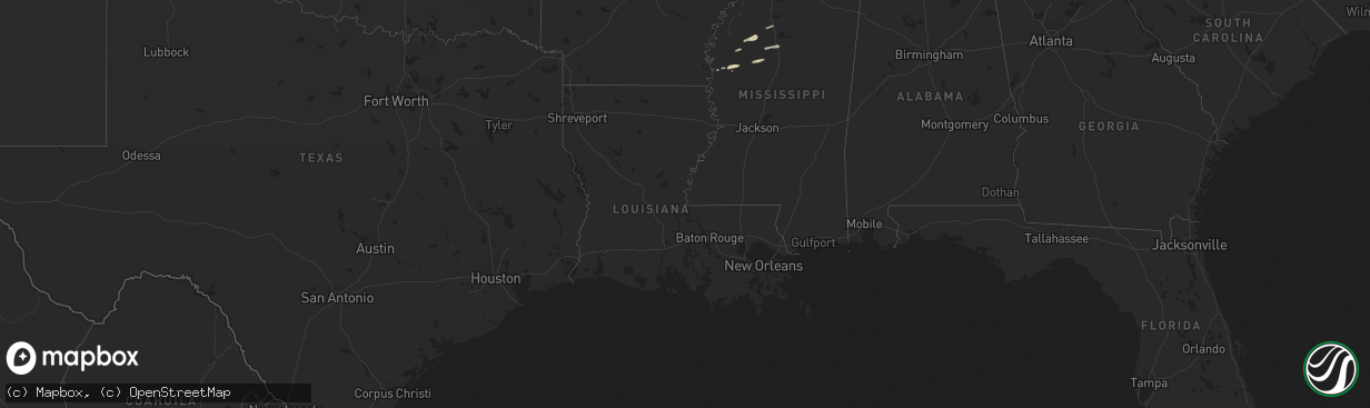 Hail map in Louisiana on February 24, 2017