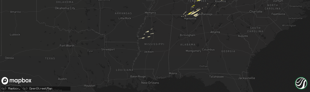 Hail map in Mississippi on February 24, 2017