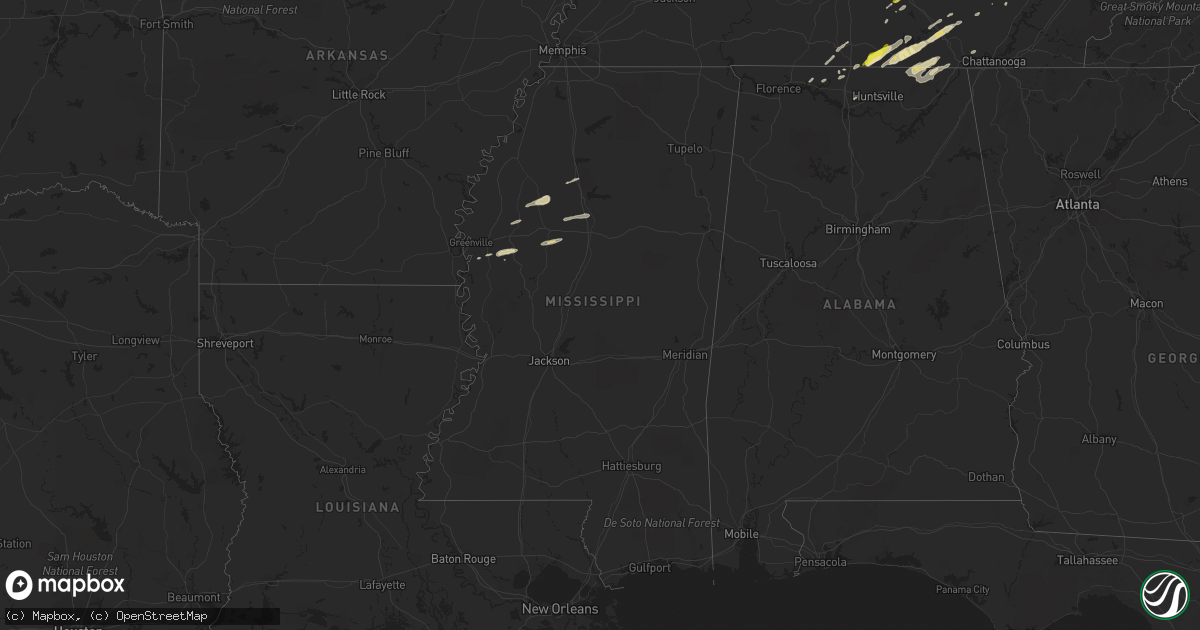 Hail map in Mississippi on February 24, 2017