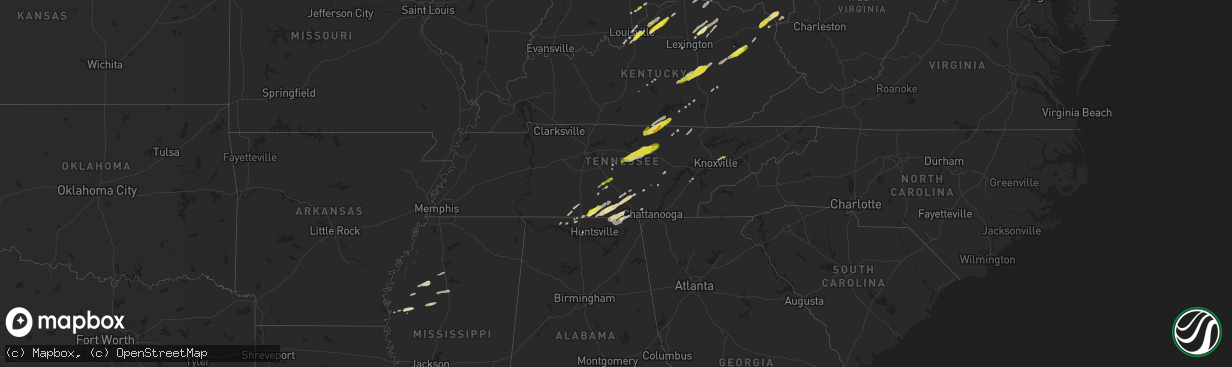 Hail map in Tennessee on February 24, 2017