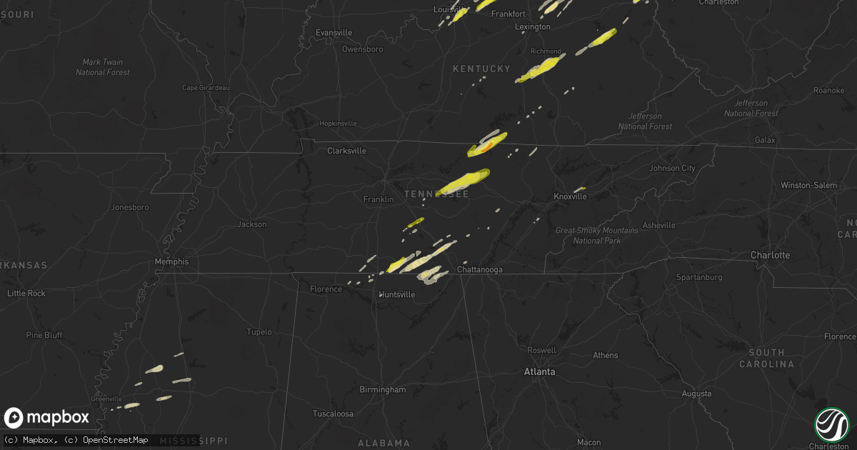 Hail map in Tennessee on February 24, 2017