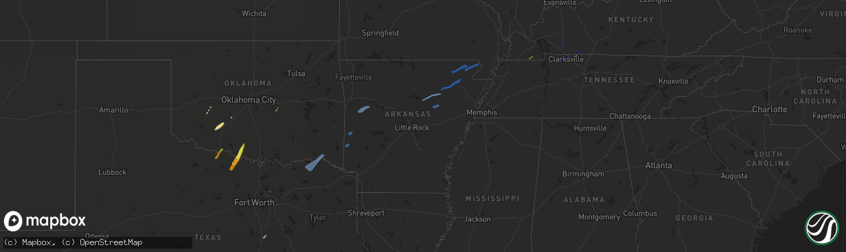 Hail map in Arkansas on February 24, 2018