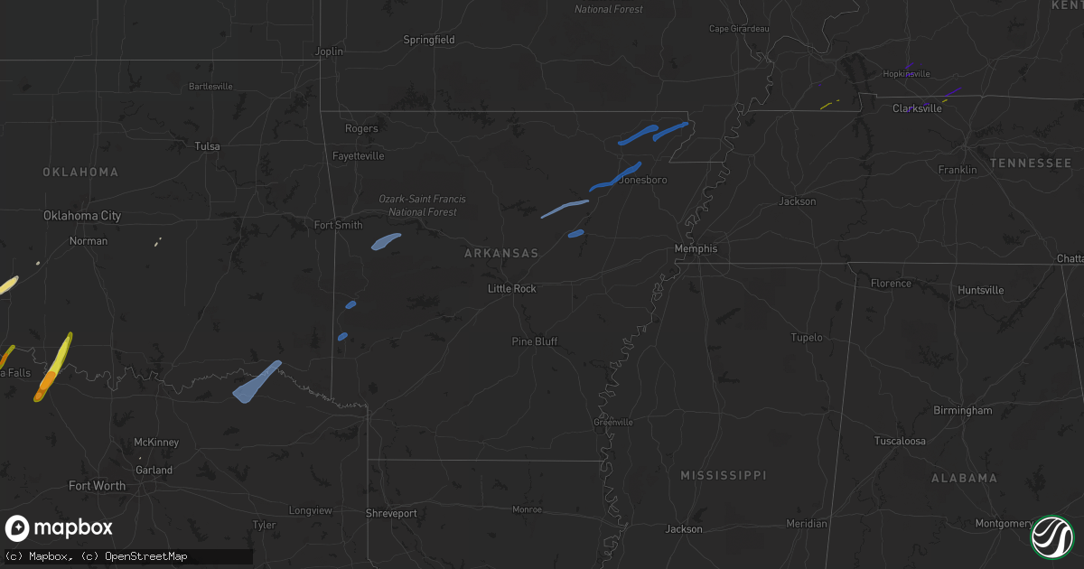 Hail map in Arkansas on February 24, 2018