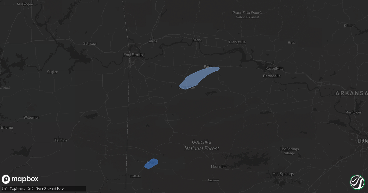 Hail map in Booneville, AR on February 24, 2018