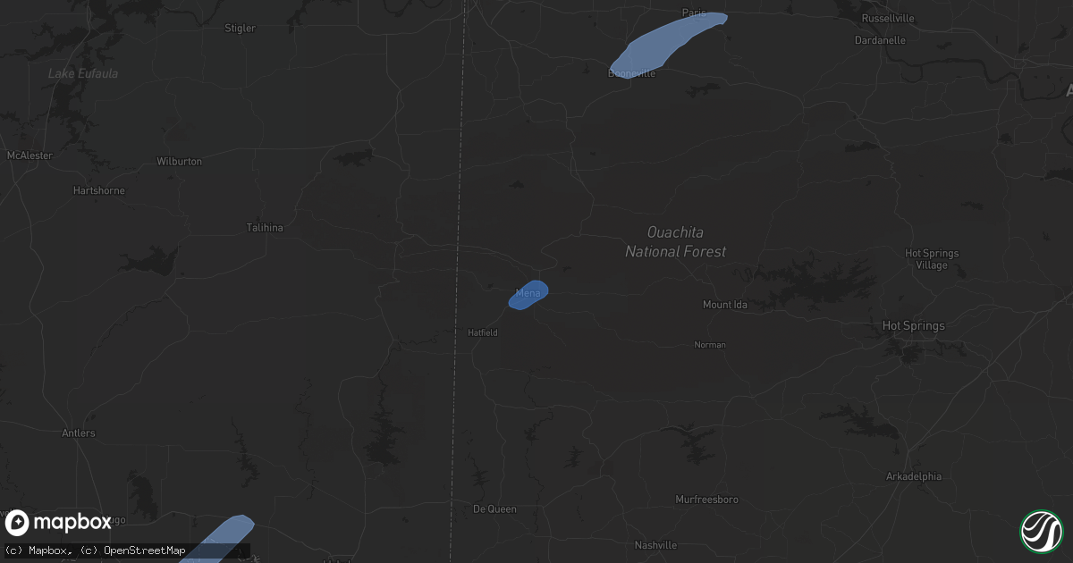 Hail map in Mena, AR on February 24, 2018