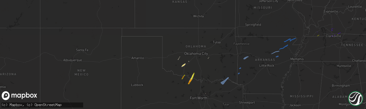 Hail map in Oklahoma on February 24, 2018