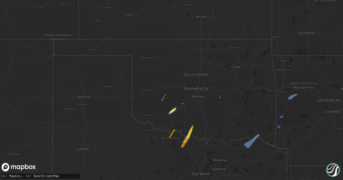 Hail map in Oklahoma on February 24, 2018