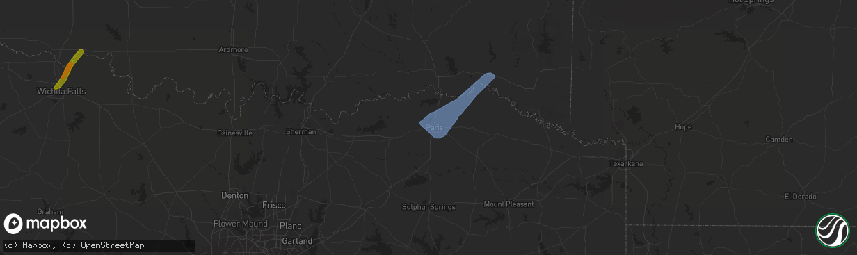 Hail map in Paris, TX on February 24, 2018