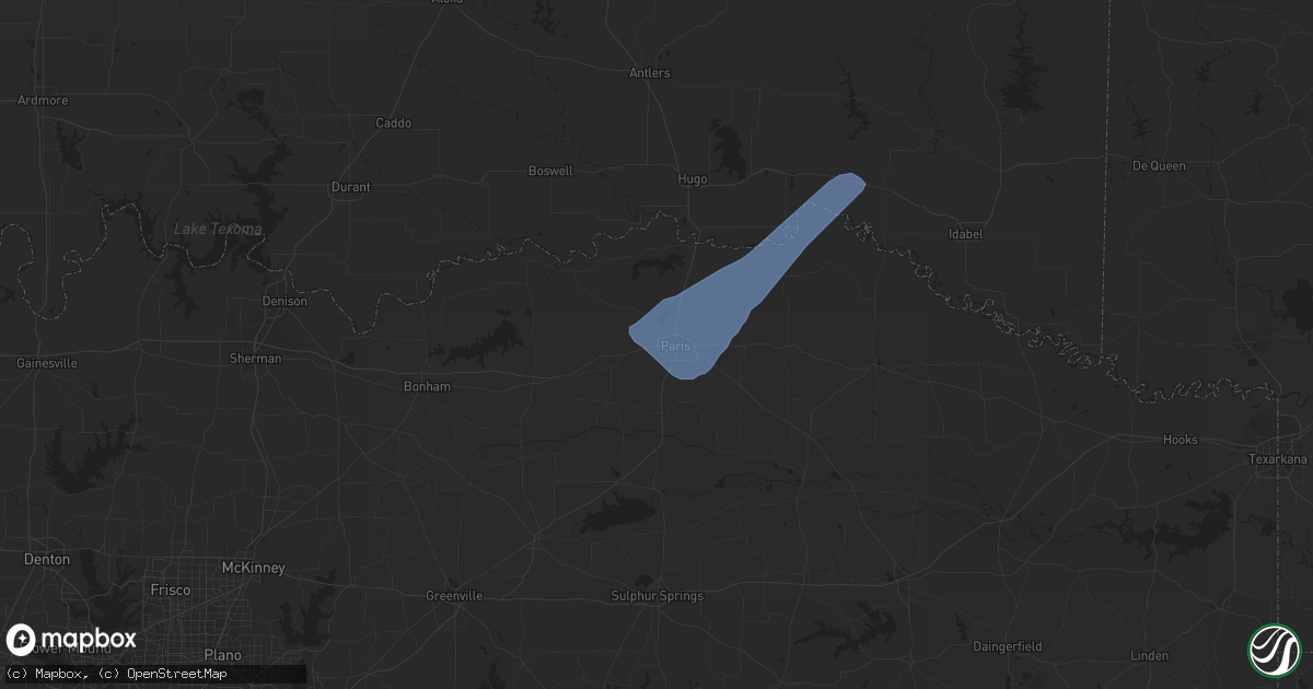 Hail map in Paris, TX on February 24, 2018