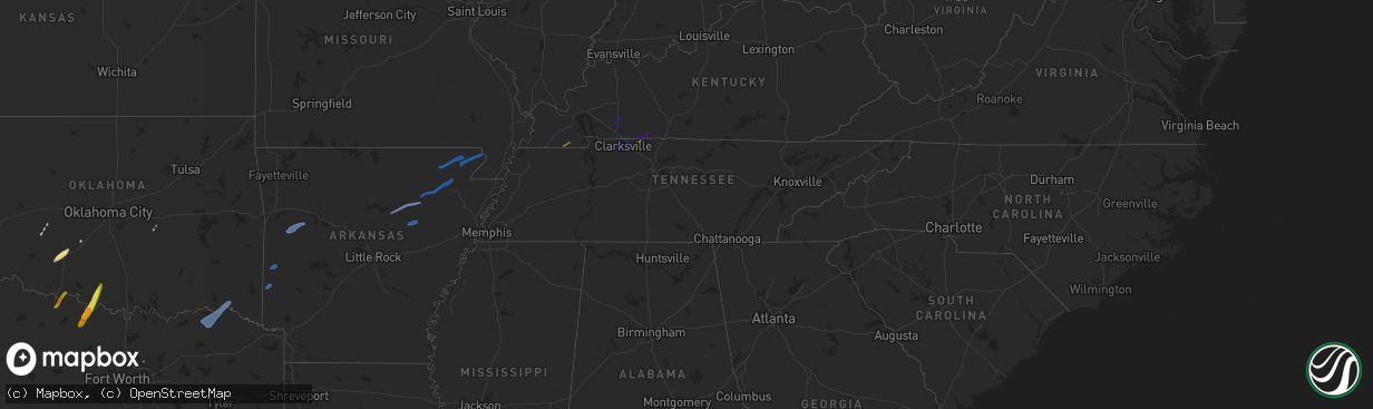 Hail map in Tennessee on February 24, 2018