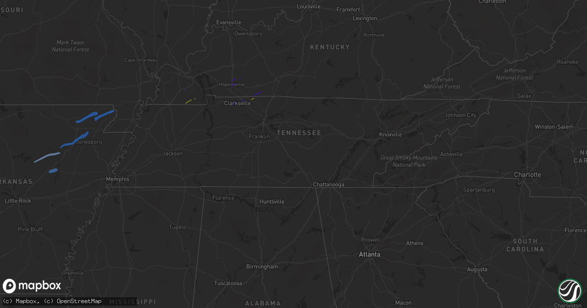 Hail map in Tennessee on February 24, 2018