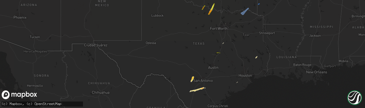 Hail map in Texas on February 24, 2018