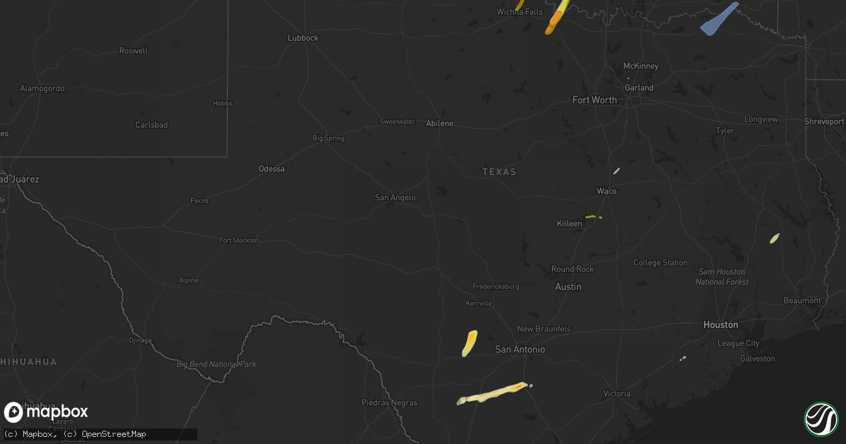 Hail map in Texas on February 24, 2018